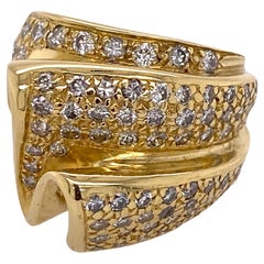 Pave Diamond 18 Karat Yellow Gold Ribbon Right Hand Ring Contemporary Vintage