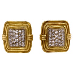 Pave Diamond 18 Karat Yellow Gold Vintage Ear Clip Earrings