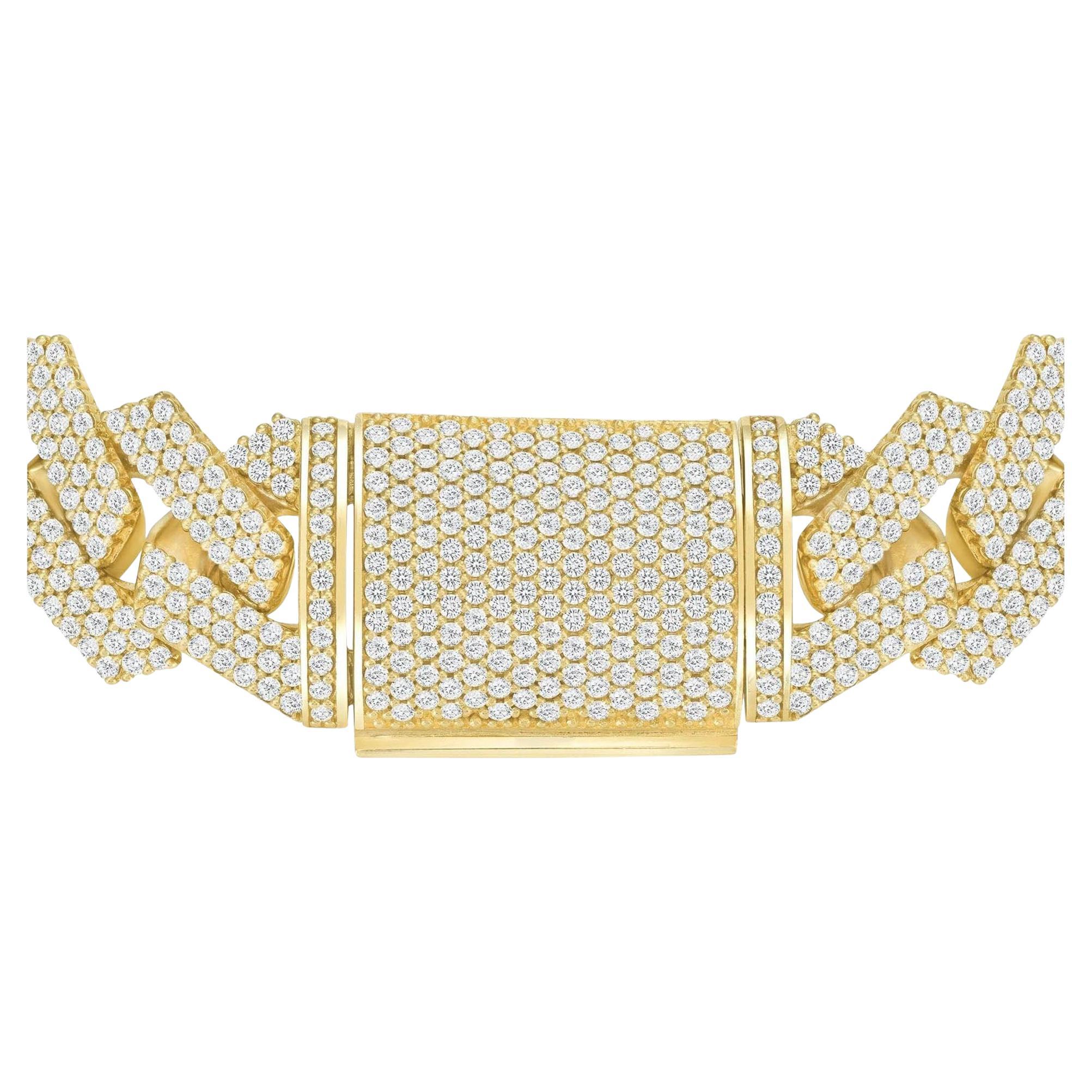Pave Diamond 18K Gold Cuban Link Bracelet For Sale