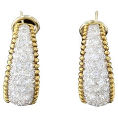 Pave Diamond 18K Gold Hoops Earrings