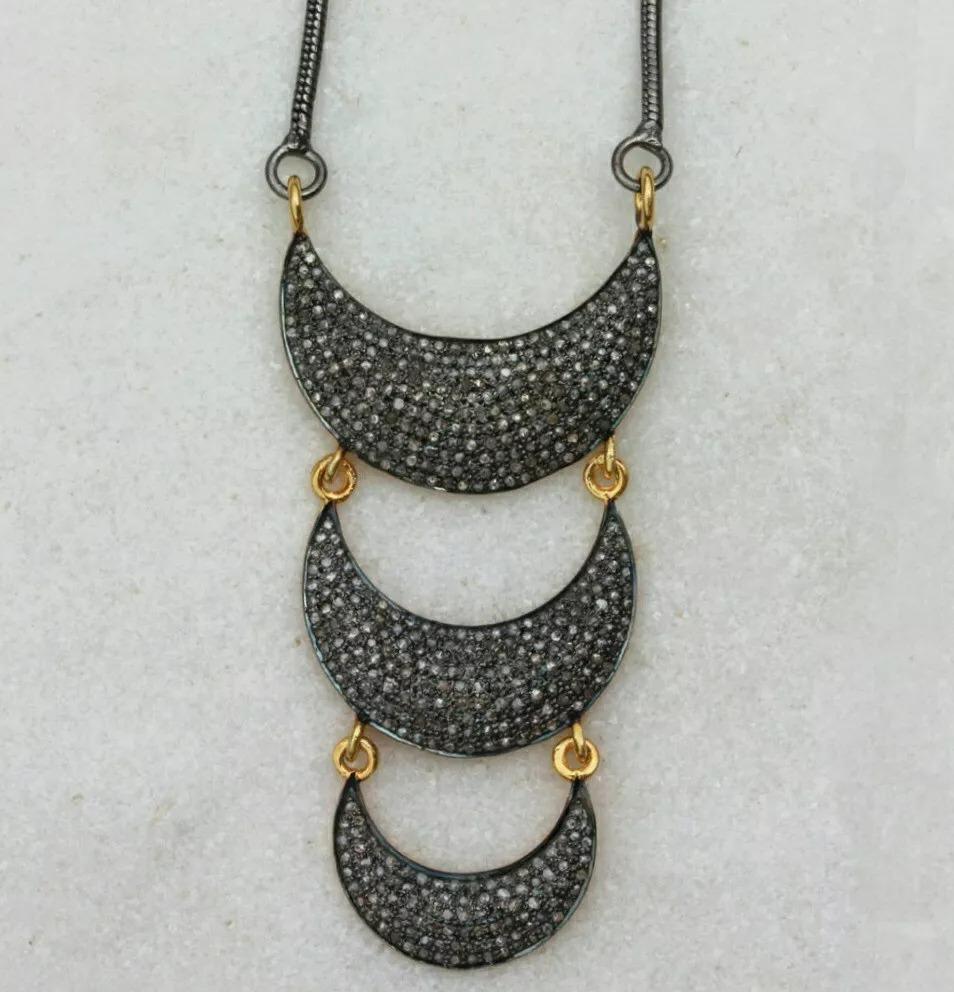 Pave Diamond 3 Crescent Moon Necklace Religious Jewelry For Christmas Gift.
Light weight can be worn everyday

Additional information:
Metal: Sterling Silver
Main Stone: Diamond
Main Stone Shape: Round
Style: Chain
Diamond Color: S - W
Main Stone