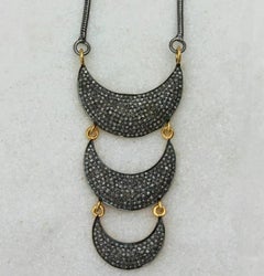 Pave Diamond 3 Crescent Moon Necklace Religious Jewelry