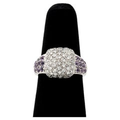 14K White Gold Modernist Diamond Amethyst Cocktail Ring