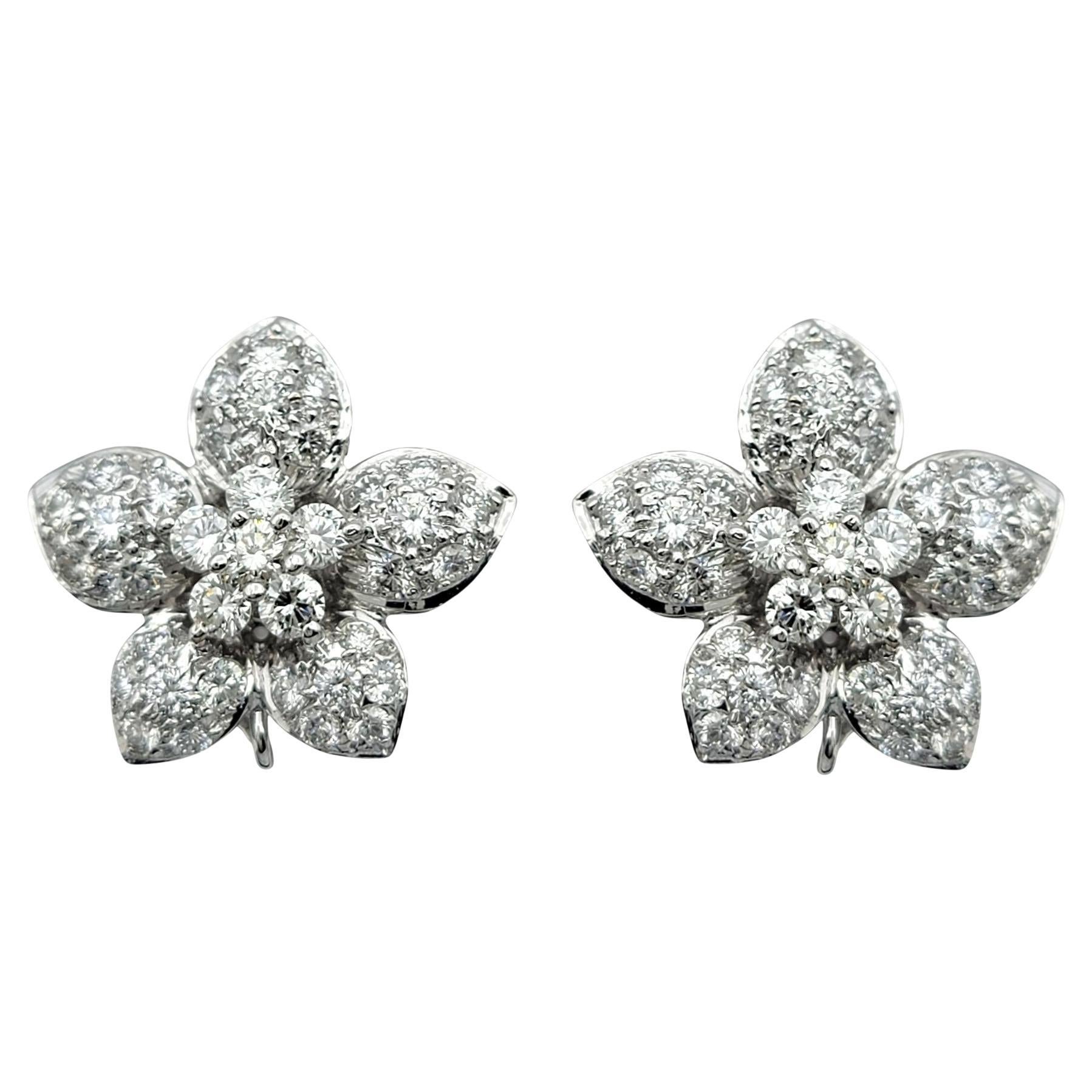 Pavé Diamond 3D Flower Motif Large Stud Earrings in 18 Karat White Gold For Sale