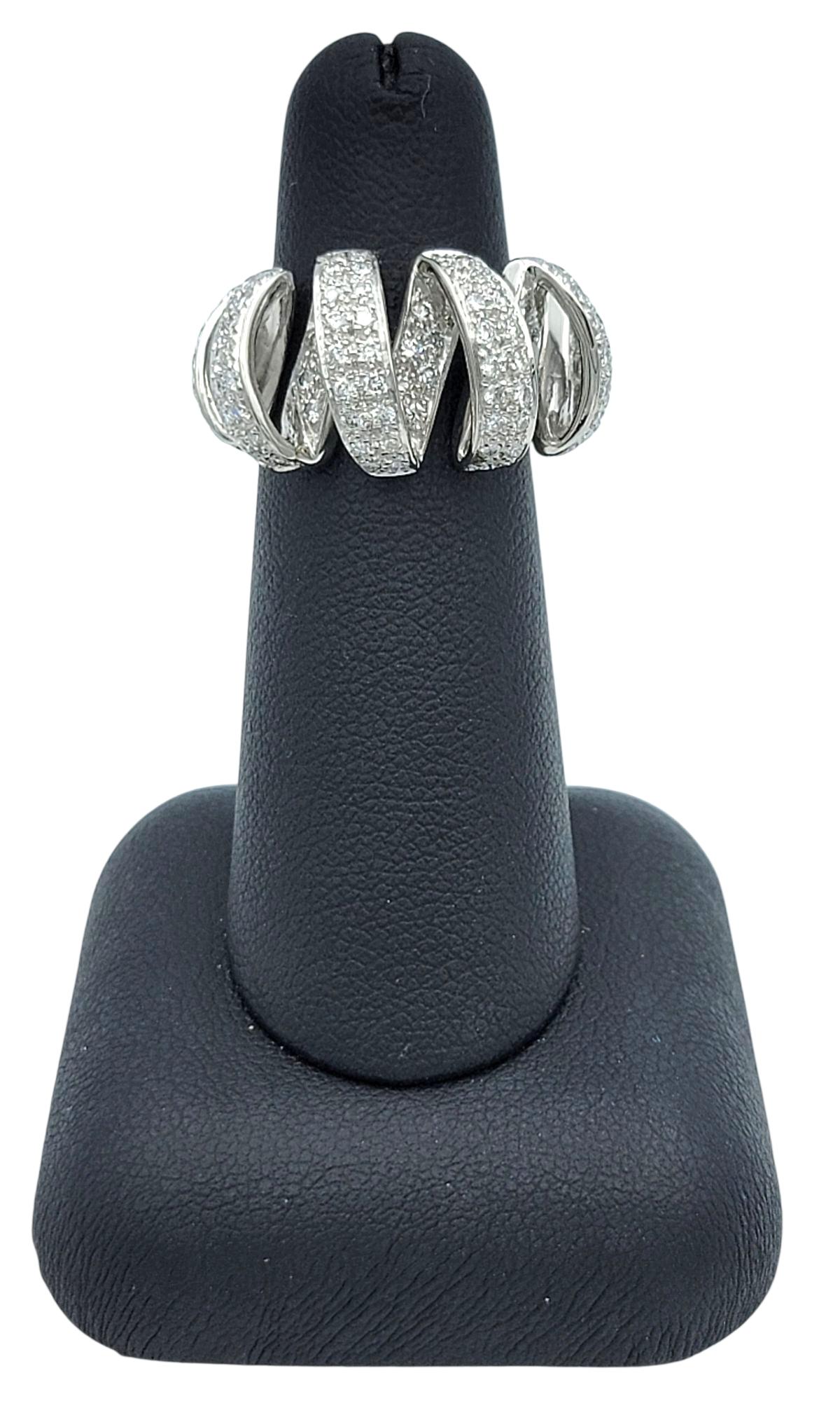 Pavé Diamond 3D Wavy Ribbon Motif Graduated Band Ring in Polished Platinum For Sale 6