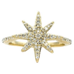 Bague en or jaune 14 carats pavé de diamants à motif d'étoile à 8 branches