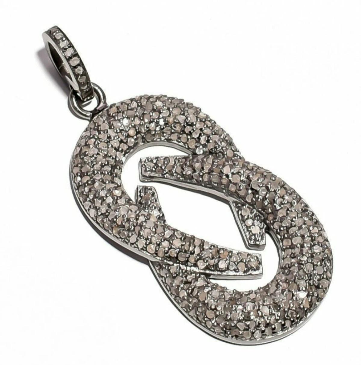 Art déco Pave Diamond Pendentif en argent sterling 925 à motif antique Pendentif en diamant naturel. en vente