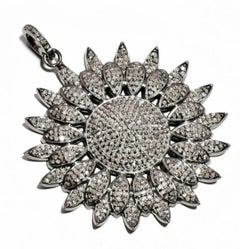 Pave Diamond 925 Sterling Silver Flower Pendant Old Victorian Style Pendant Gift