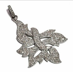 Pave Diamond 925 Sterling Silver Flower Pendant Unisex Diamond Necklace Pendant.