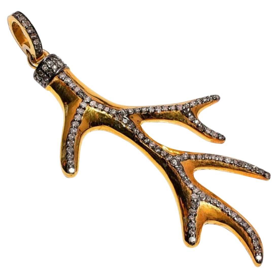 Ciondolo con pavé di diamanti in argento Sterling 925 Ciondolo con corno di cervo Ciondolo con diamanti naturali Regalo.