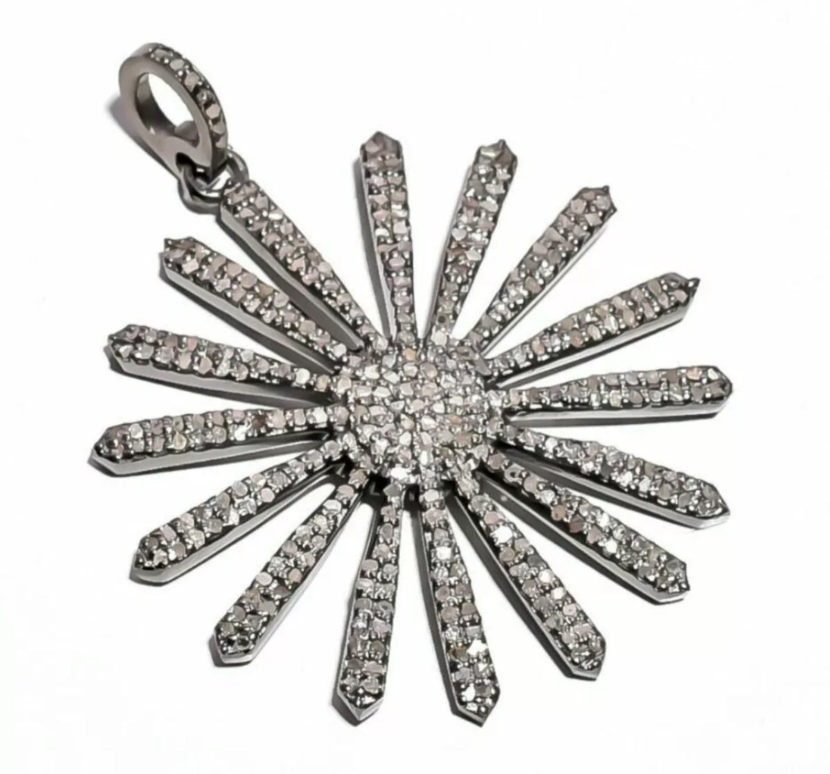 Pave Diamond 925 Sterling Silber Sonnenblume Halskette Anhänger Natural Diamond Geschenk (Art déco) im Angebot