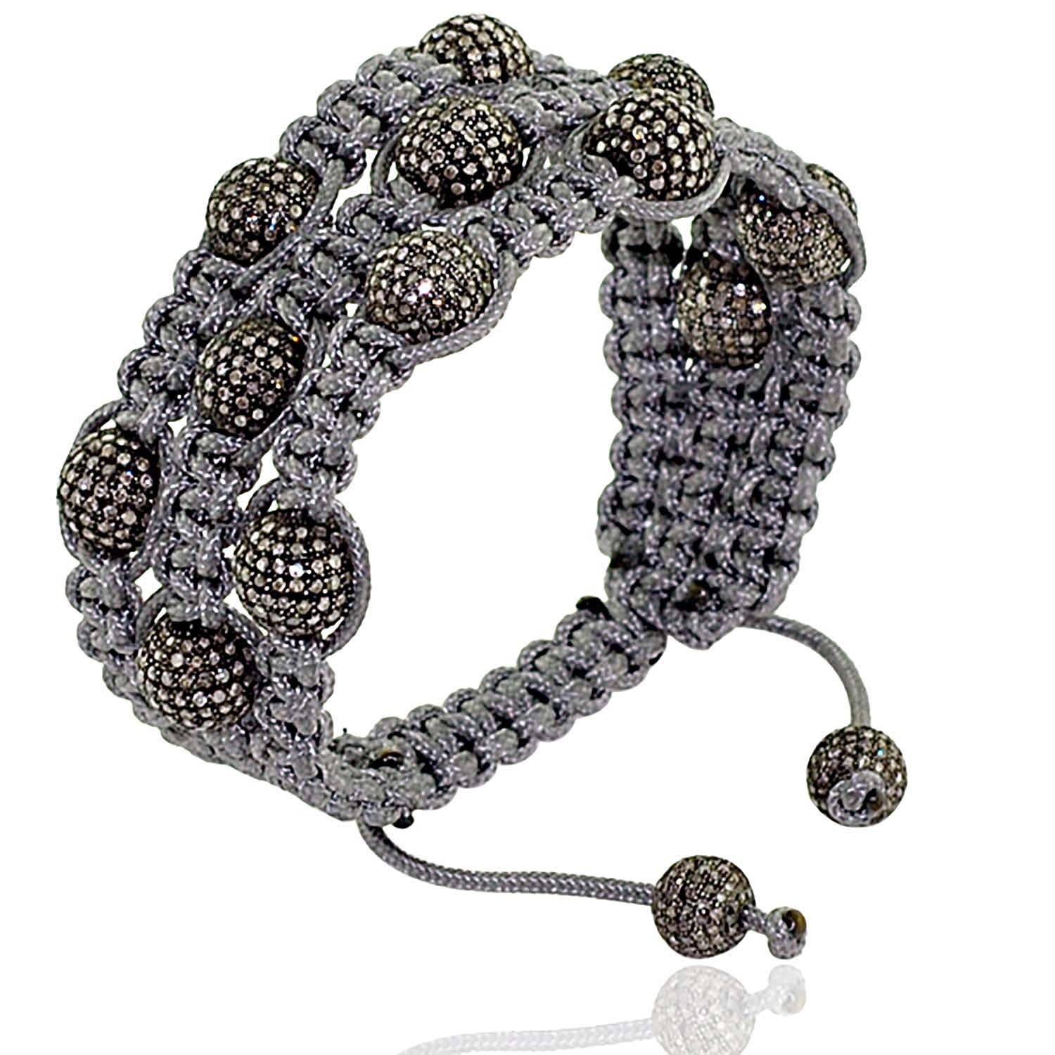 Art déco Pave Diamond Adjustable Beaded Macrame Handmade Bracelet en vente