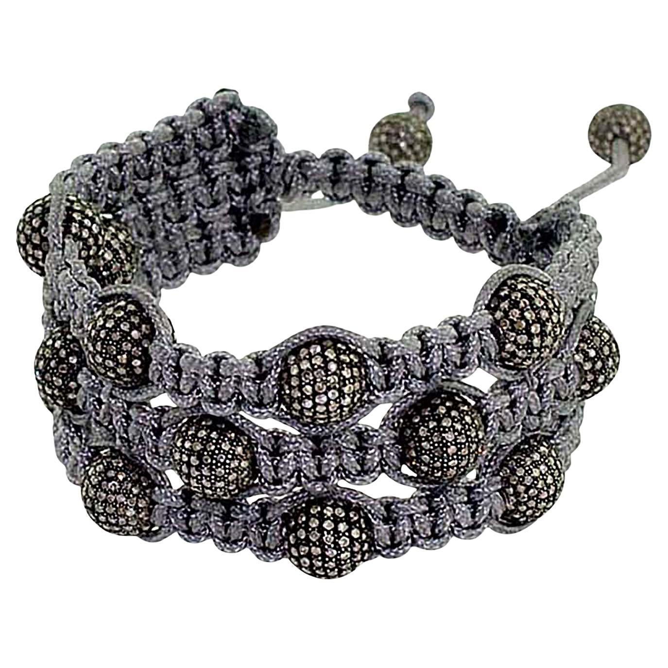Pave Diamond Adjustable Beaded Macrame Handmade Bracelet