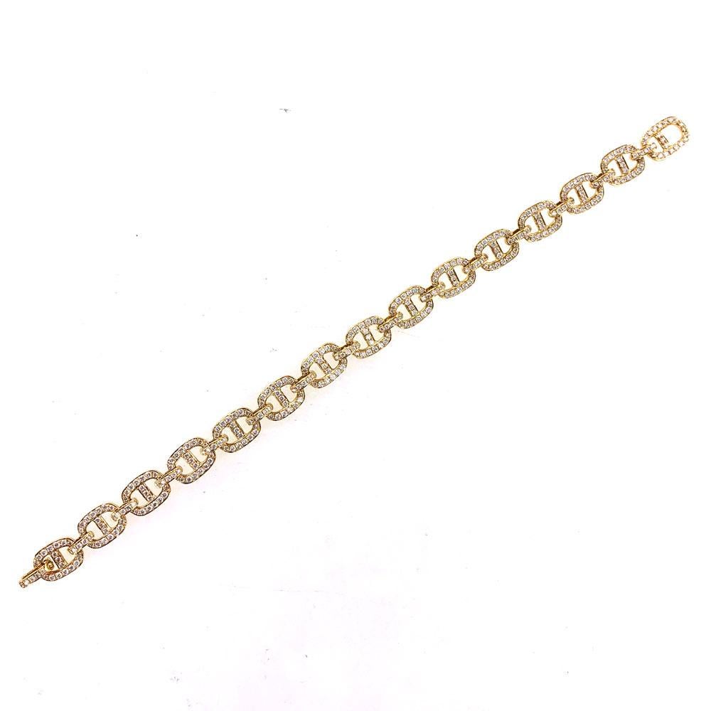 Modern Pave Diamond Anchor Link 18 Karat Yellow Gold Bracelet