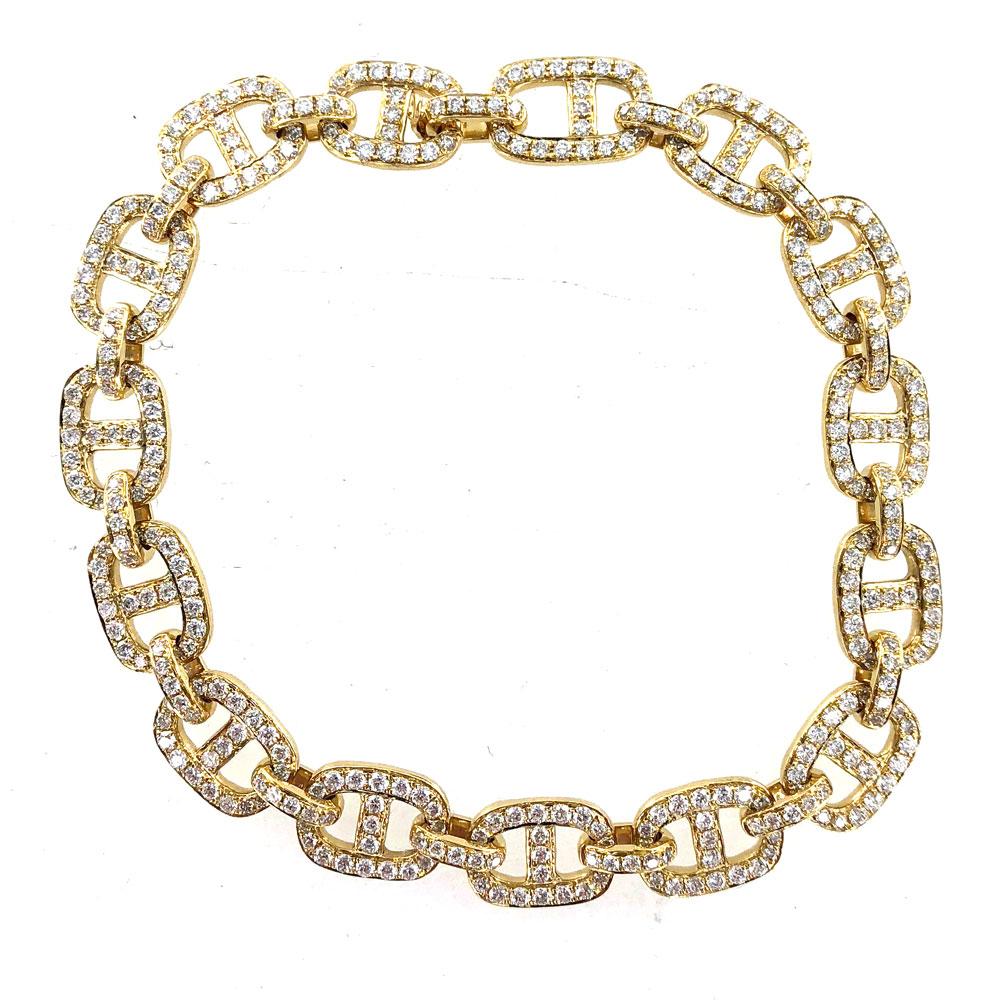 Pave Diamond Anchor Link 18 Karat Yellow Gold Bracelet