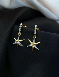 Pave Diamond and 14k Gold Star Dangling Earring