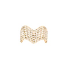 Pavé Diamond and 18 Carat Yellow Gold Wave Style Wide Band Ring
