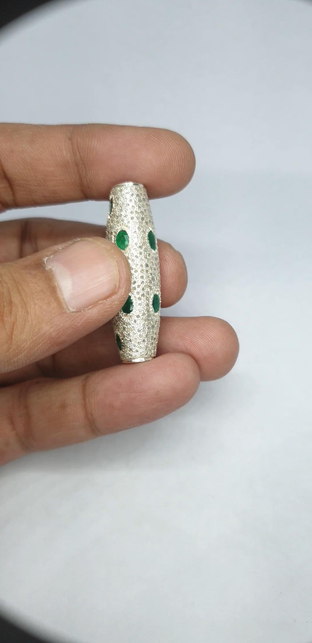 Perline Dze con diamanti e smeraldi in pavé Argento 925 in vendita 5