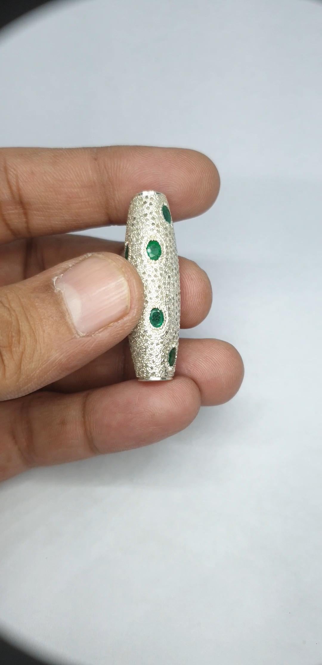 Perline Dze con diamanti e smeraldi in pavé Argento 925 in vendita 7