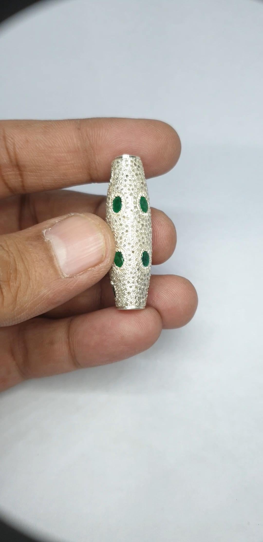 Perline Dze con diamanti e smeraldi in pavé Argento 925 in vendita 8