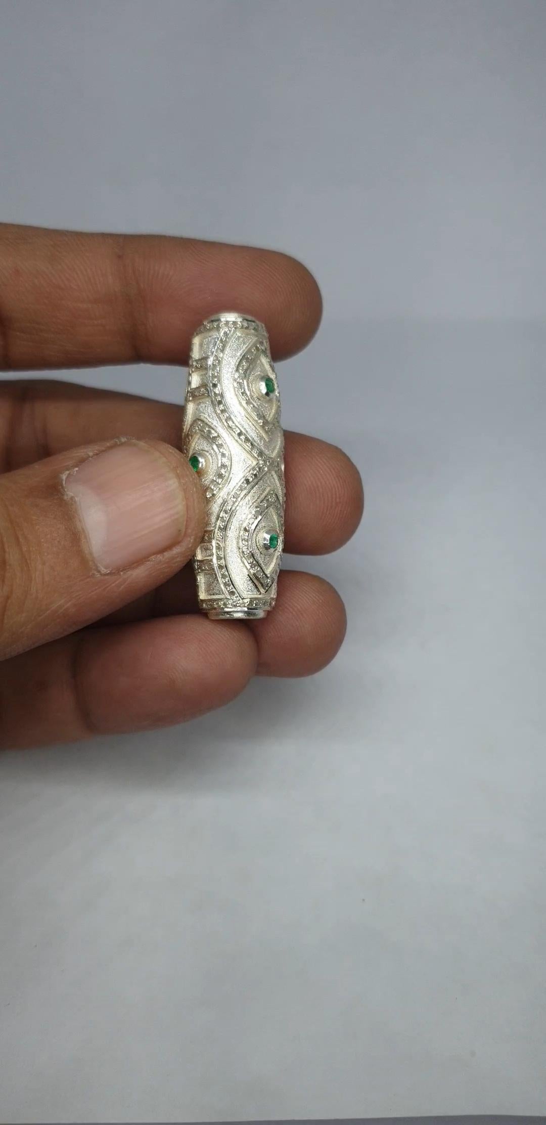 Perline Dze con diamanti e smeraldi in pavé Argento 925 in vendita 8