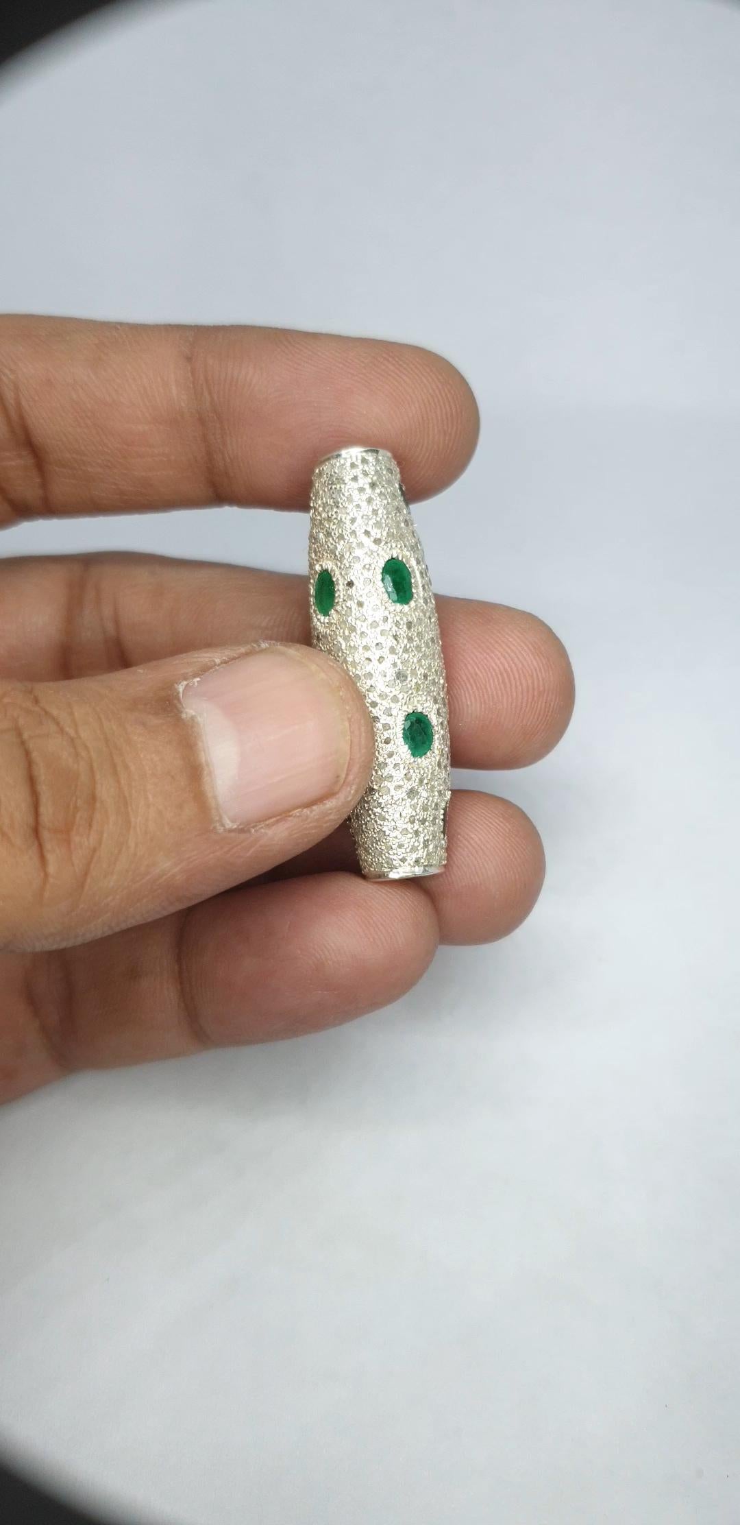 Perline Dze con diamanti e smeraldi in pavé Argento 925 in vendita 10