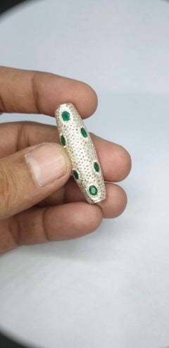 Pave diamond and emerald Dze beads 925 sterling silver