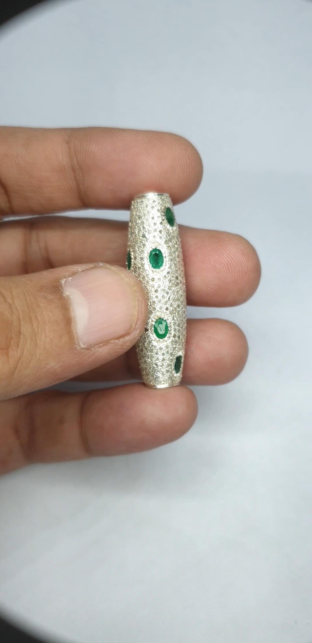 da uomo o donna Perline Dze con diamanti e smeraldi in pavé Argento 925 in vendita