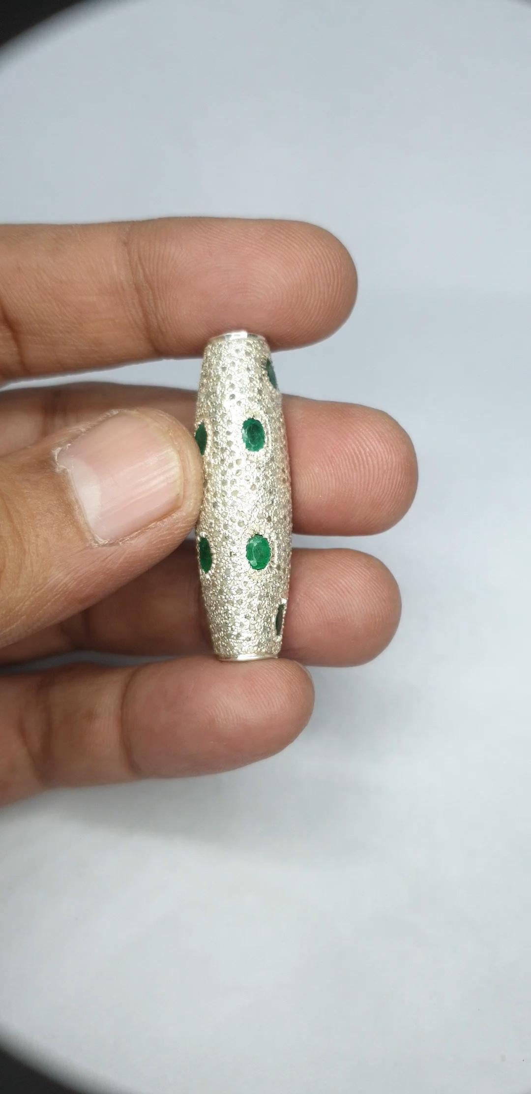 Perline Dze con diamanti e smeraldi in pavé Argento 925 in vendita 2