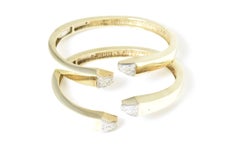 Pave Diamond and Gold Geometric Bangle Bracelets, Pair