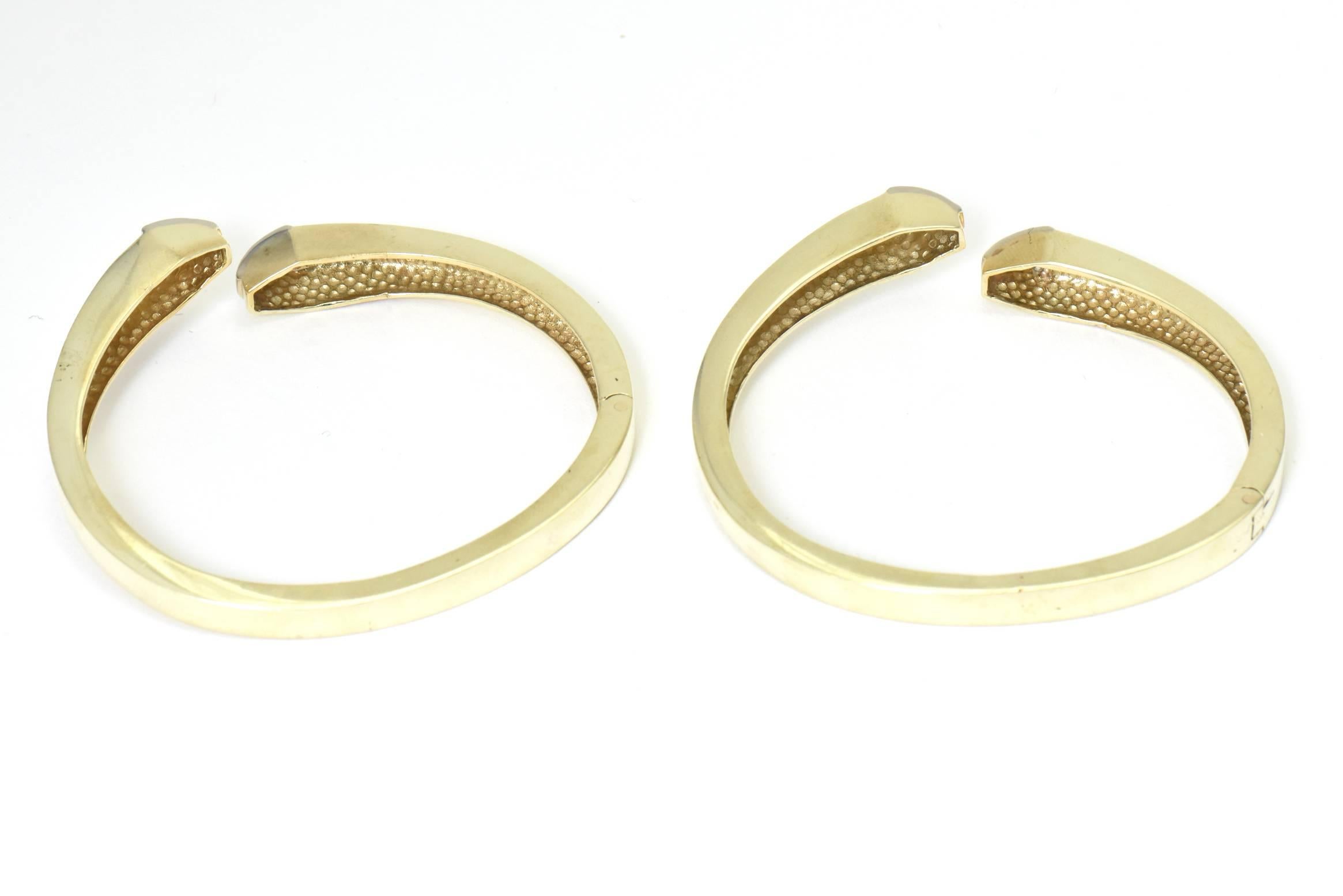 Women's Pave Diamond and Gold Geometric Bangle Bracelets, Pair