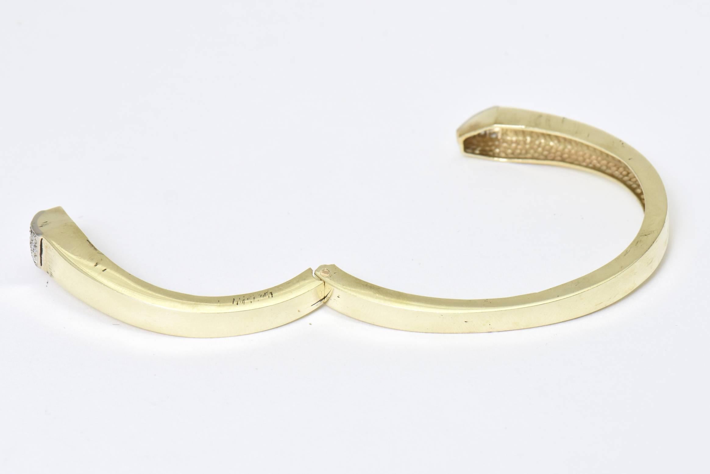Pave Diamond and Gold Geometric Bangle Bracelets, Pair 3