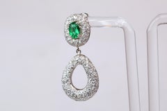 Pave Diamond and Oval Emerald Earrings