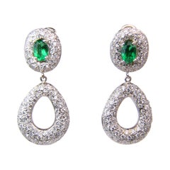 Retro Pave Diamond and Oval Emerald Earrings