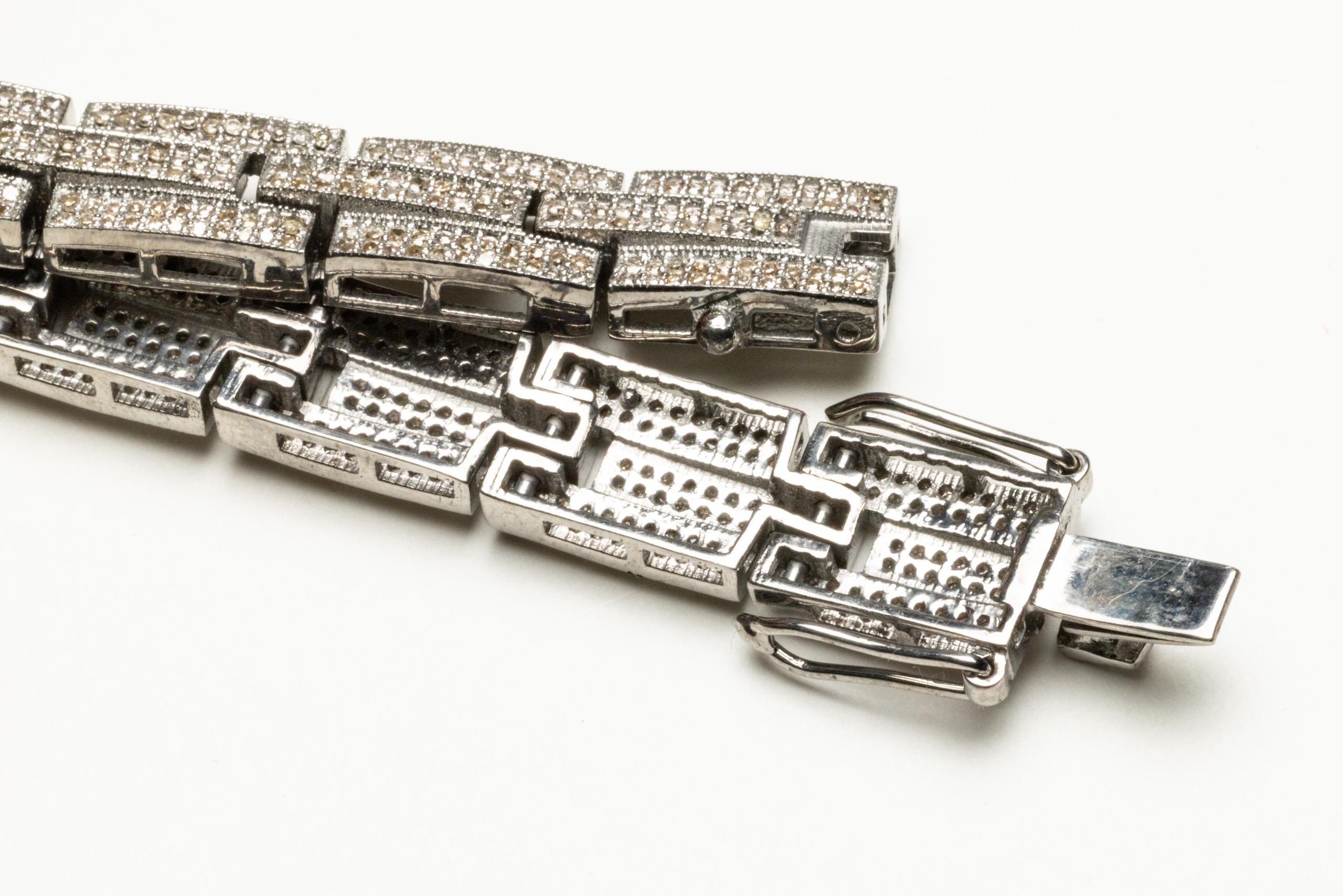 Pulsera de eslabones de plata de ley y diamantes pavé Corte redondo en venta