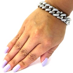 Pave Diamond and White Gold Curb Link Bracelet