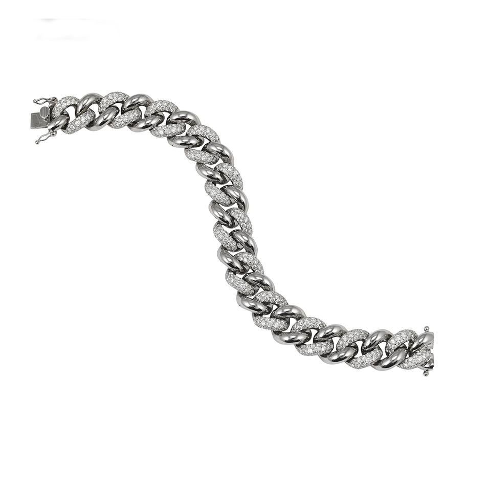 Women's or Men's Pave Diamond and White Gold Curb Link Bracelet For Sale