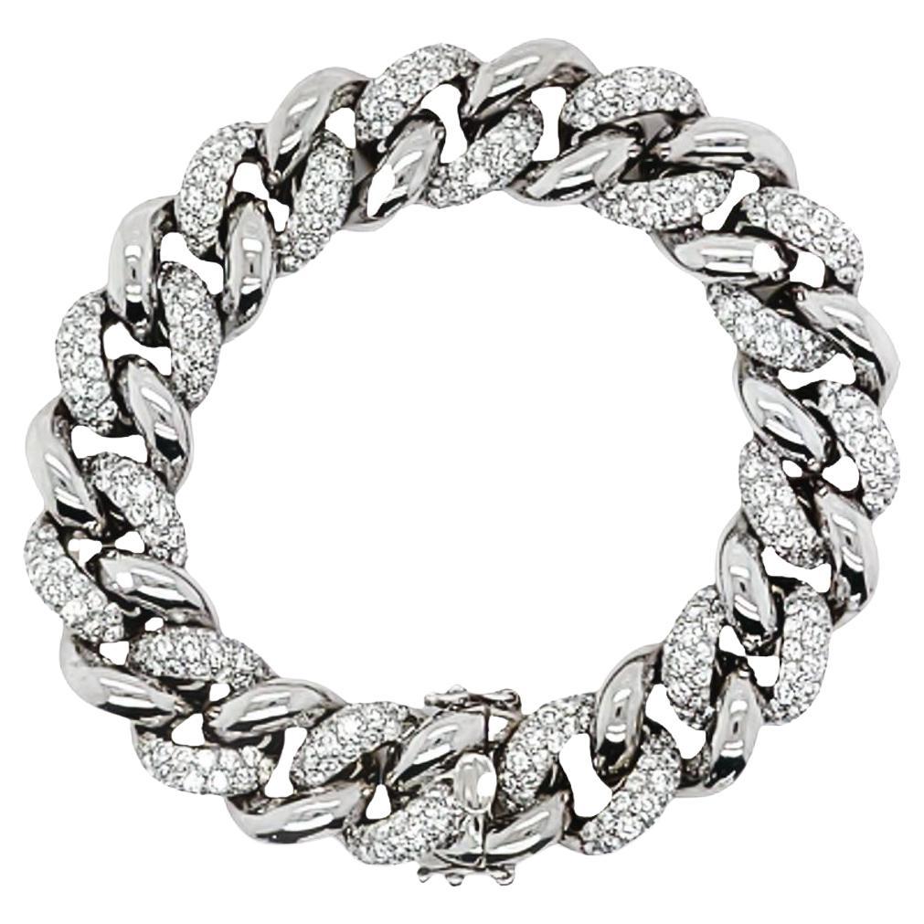 Pave Diamond and White Gold Curb Link Bracelet