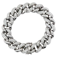 Pave Diamond and White Gold Curb Link Bracelet