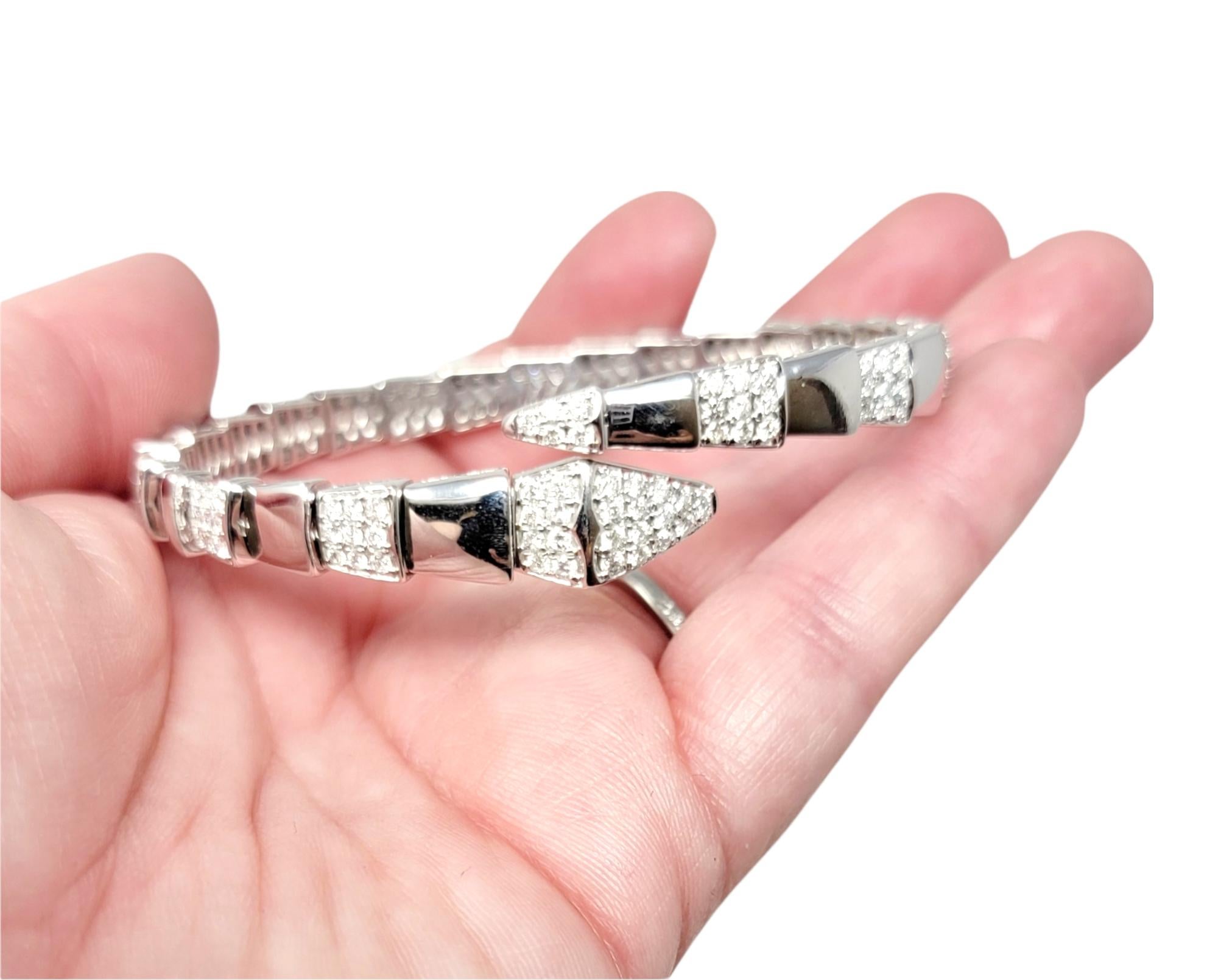 Pave Diamond and White Gold Snake Motif Flexible Bypass Bangle Bracelet 2