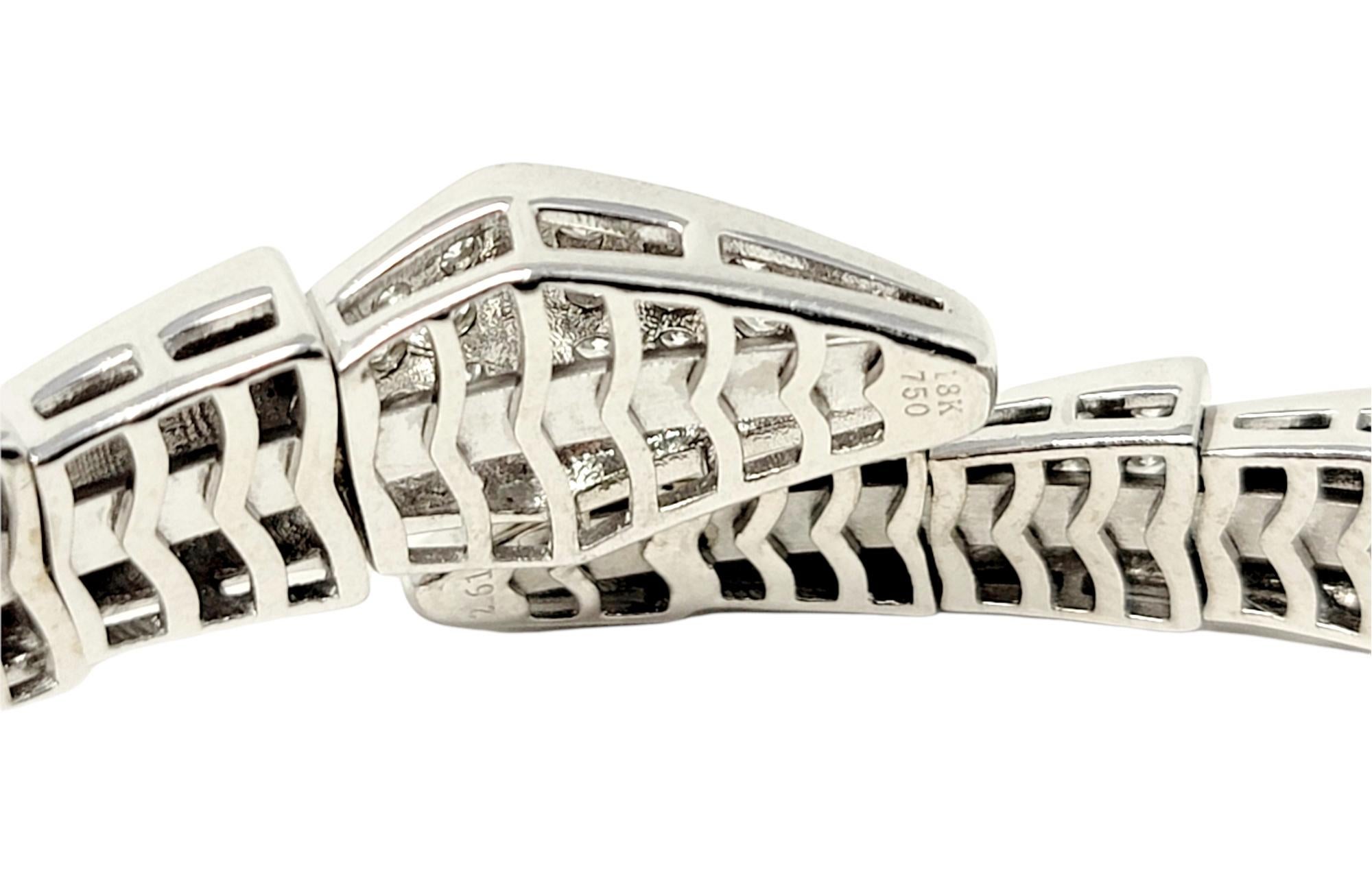 Pave Diamond and White Gold Snake Motif Flexible Bypass Bangle Bracelet 3