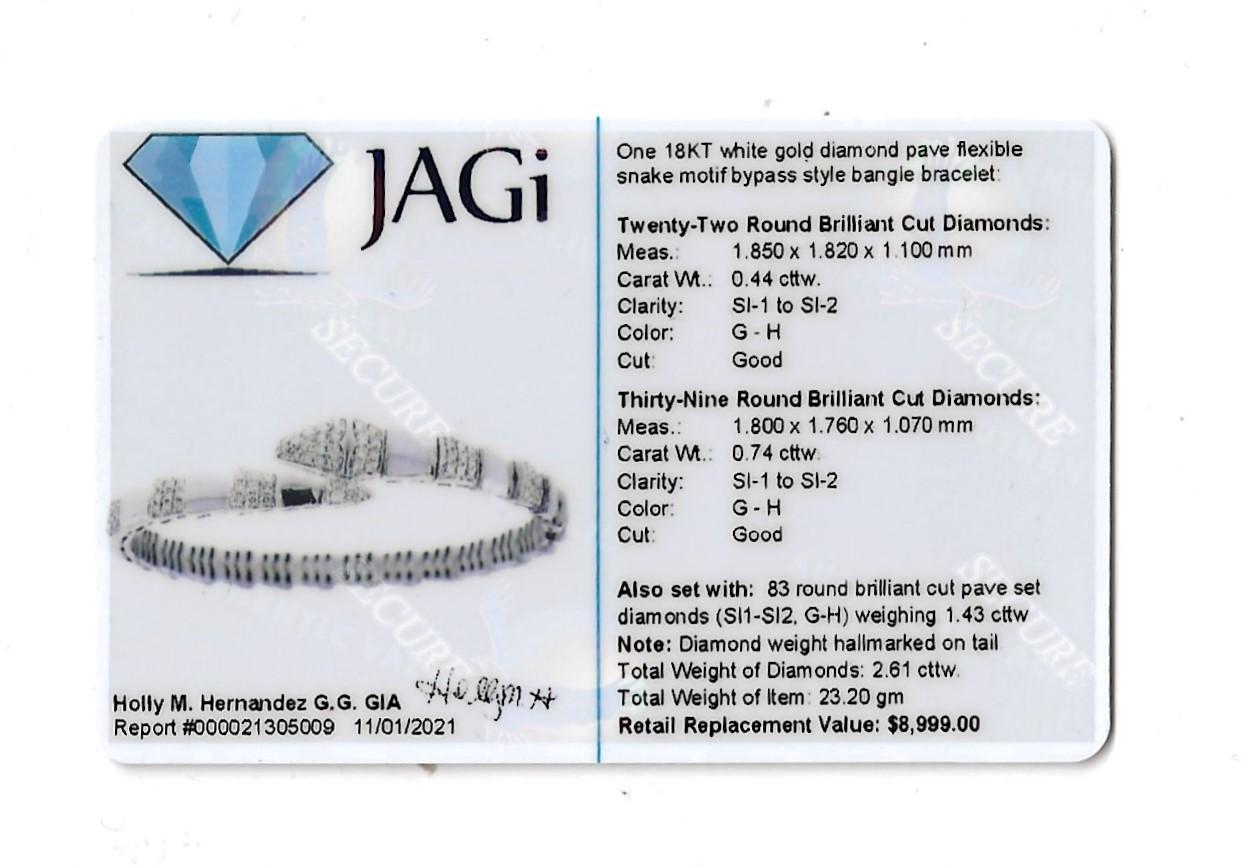 Pave Diamond and White Gold Snake Motif Flexible Bypass Bangle Bracelet 4