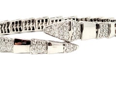 Pave Diamond and White Gold Snake Motif Flexible Bypass Bangle Bracelet