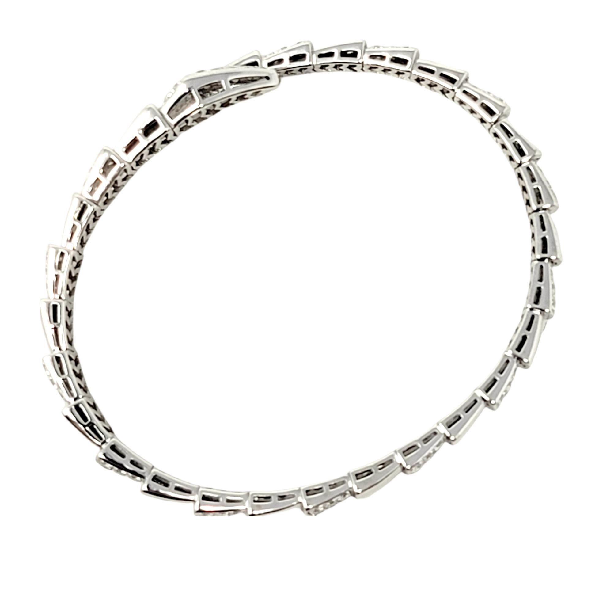 Contemporary Pave Diamond and White Gold Snake Motif Flexible Bypass Bangle Bracelet