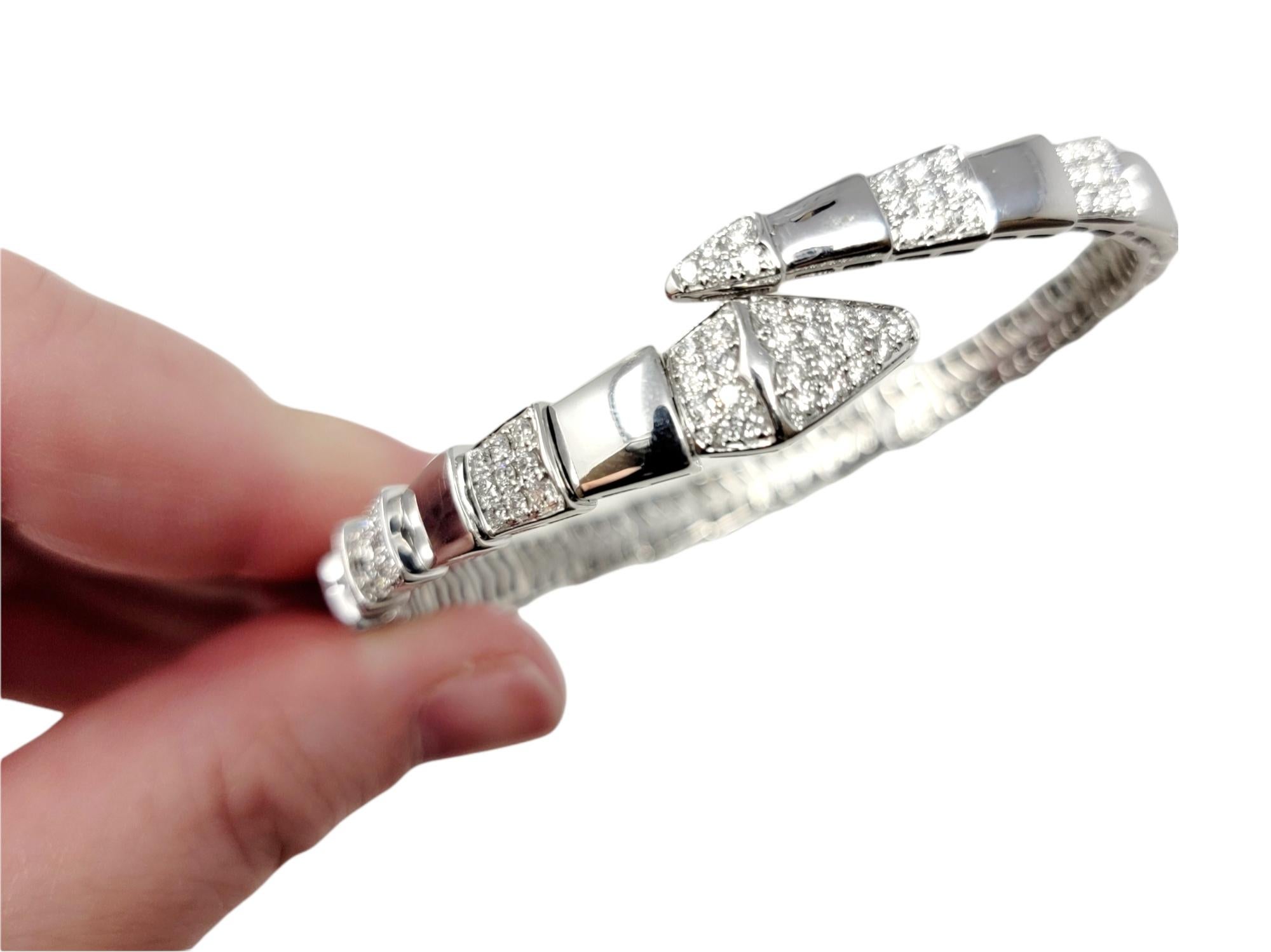Women's Pave Diamond and White Gold Snake Motif Flexible Bypass Bangle Bracelet