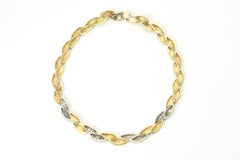 Pave Diamond and Yellow Gold Leaf Link Necklace
