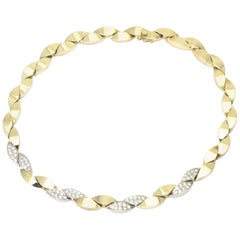 Pave Diamond and Yellow Gold Leaf Link Necklace