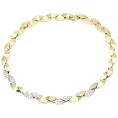 Pave Diamond and Yellow Gold Leaf Link Necklace