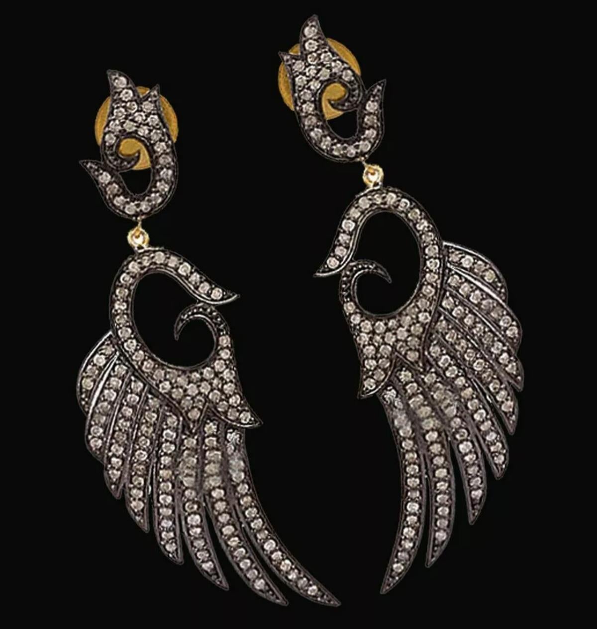 Pave Diamond Angel Wing Ohrring Set 925 Silber Diamant Damen Ohrringe Geschenk. (Rundschliff) im Angebot