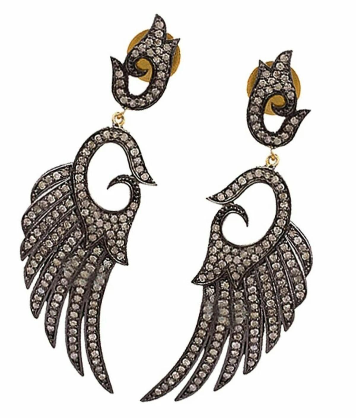 Pave Diamond Angel Wing Ohrring Set 925 Silber Diamant Damen Ohrringe Geschenk. im Angebot 2
